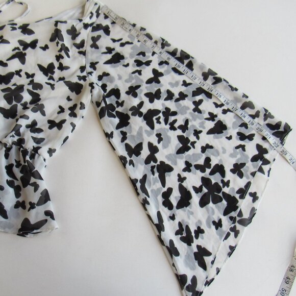 Cecio Women's White Black Butterfly Print One-Shoulder Blouse Top Size L - Picture 7 of 7